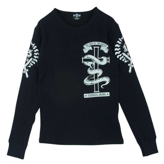 ジュウゾウ 十三 袖プリント サーマル 長袖 カットソー Tシャツ コットン 日本製 ダークネイビー系 M【中古】