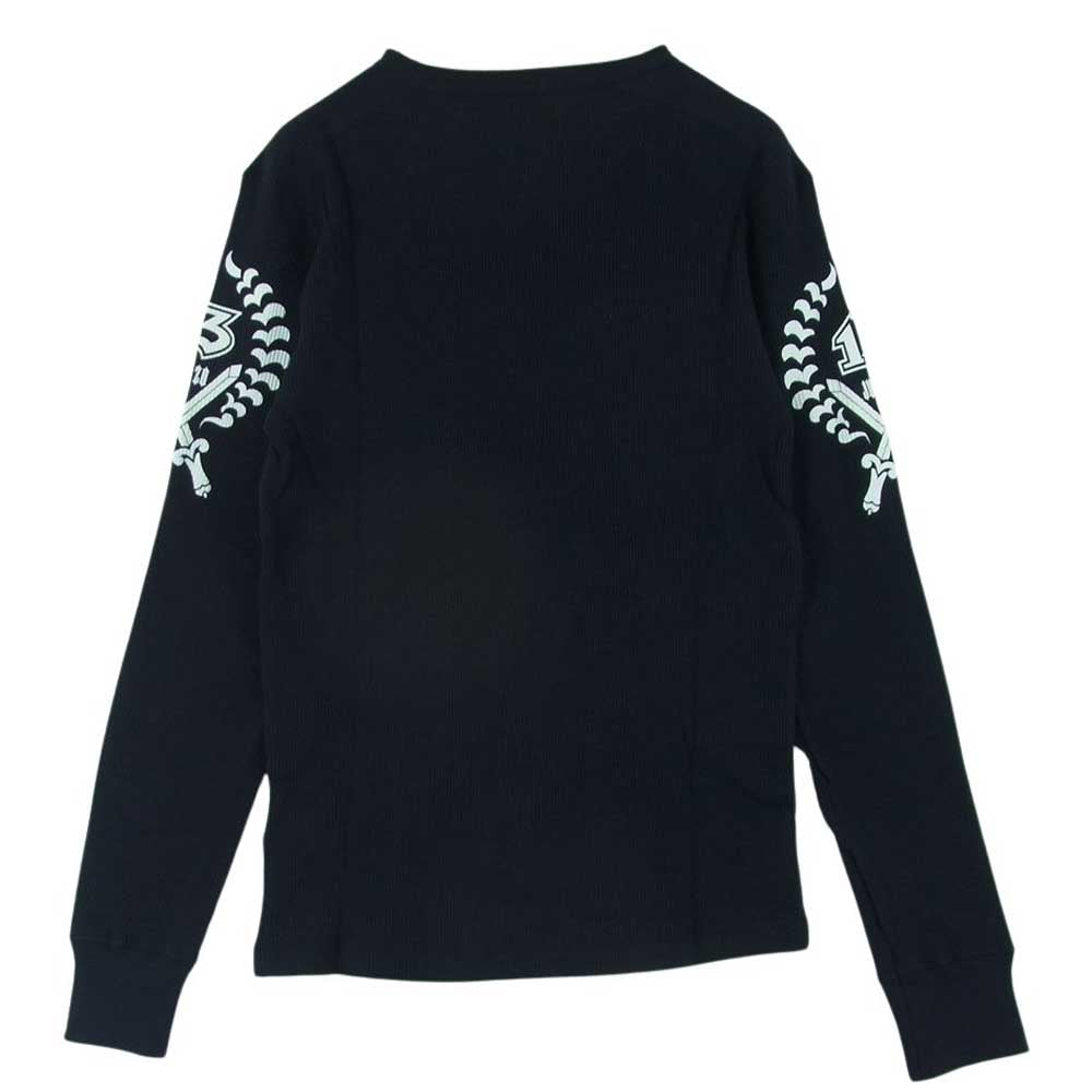 ジュウゾウ 十三 袖プリント サーマル 長袖 カットソー Tシャツ コットン 日本製 ダークネイビー系 M【中古】