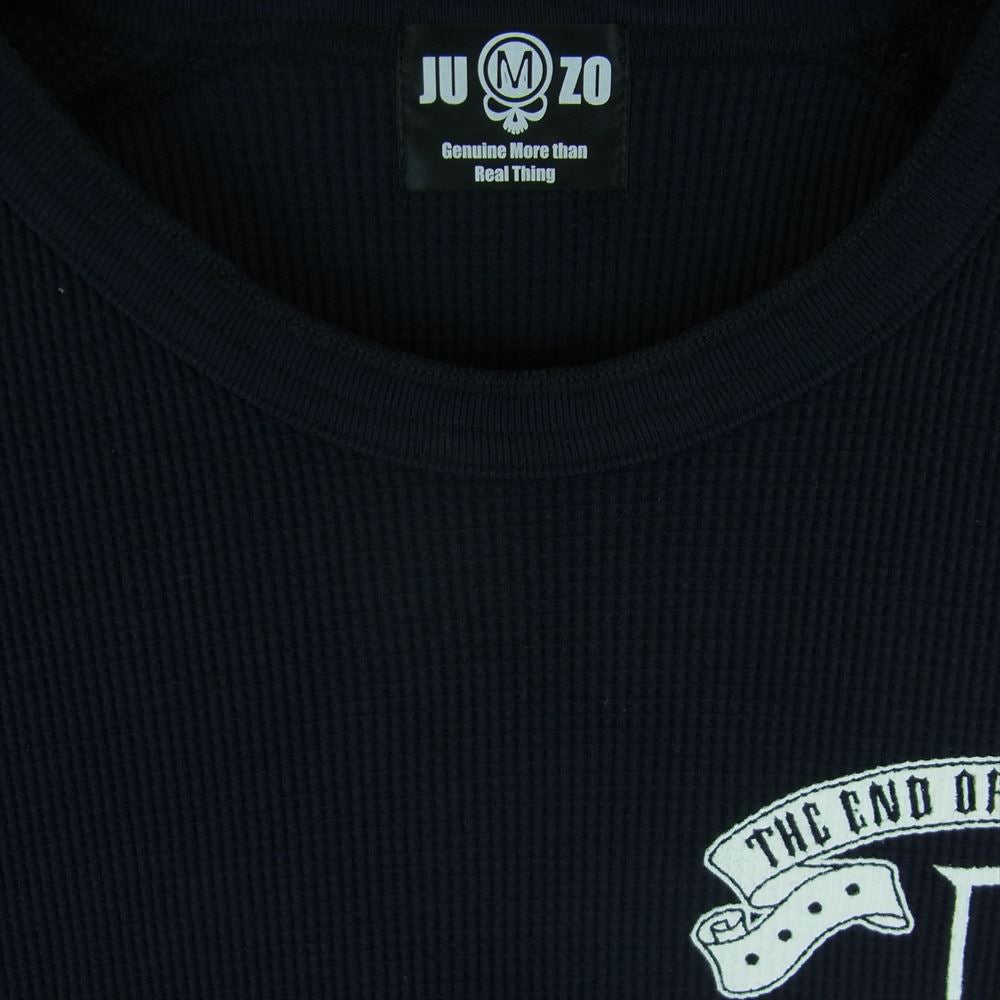 ジュウゾウ 十三 袖プリント サーマル 長袖 カットソー Tシャツ コットン 日本製 ダークネイビー系 M【中古】