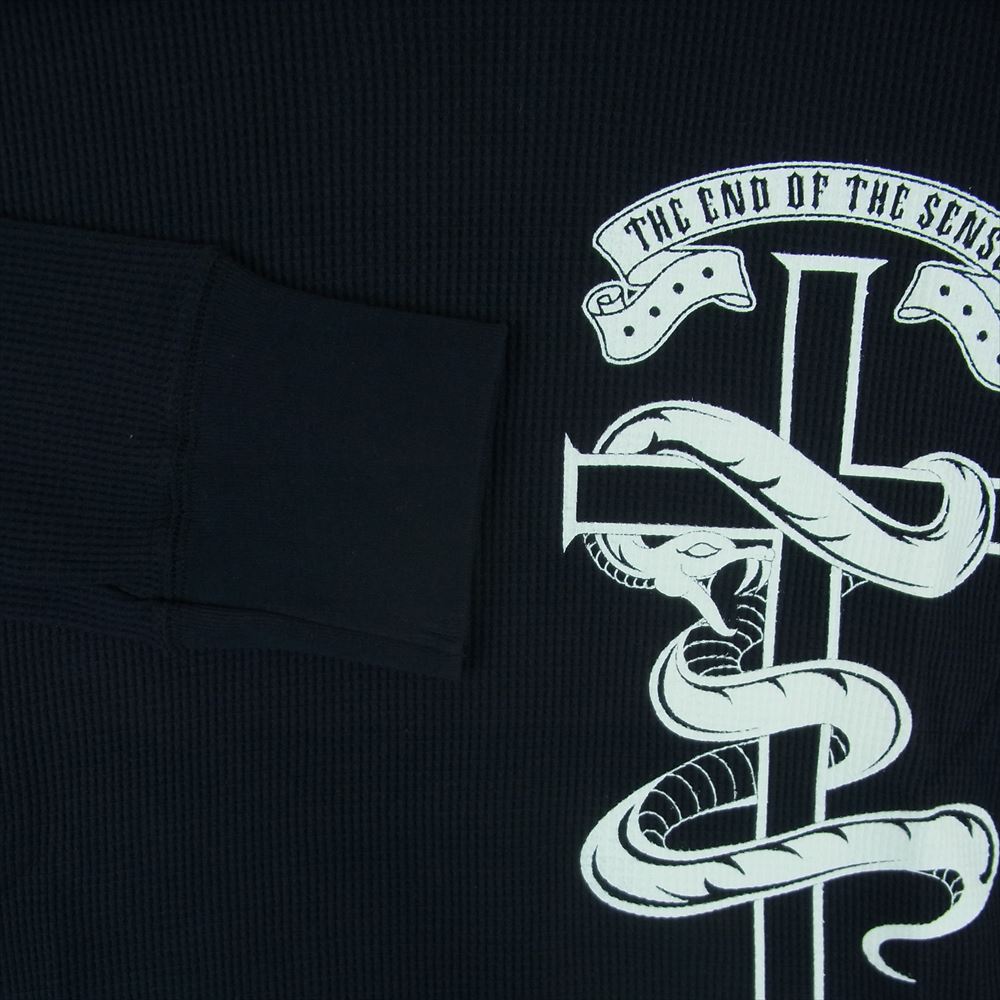 ジュウゾウ 十三 袖プリント サーマル 長袖 カットソー Tシャツ コットン 日本製 ダークネイビー系 M【中古】