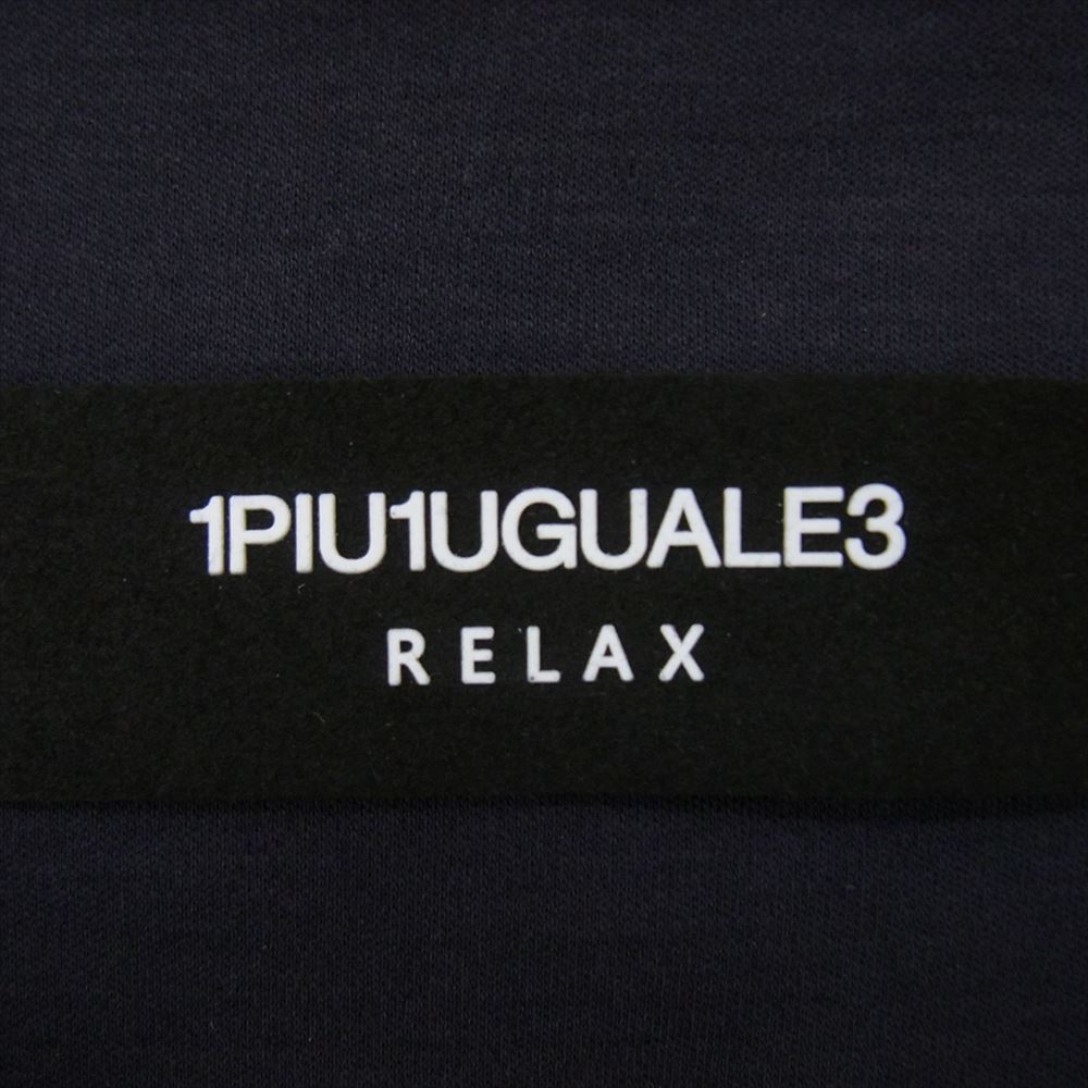 1piu1uguale3 ウノピュウノウグァーレトレ RELAX リラックス コットン コンチョボタン ノーカラー シャツ ネイビー系 XL【極上美品】【中古】