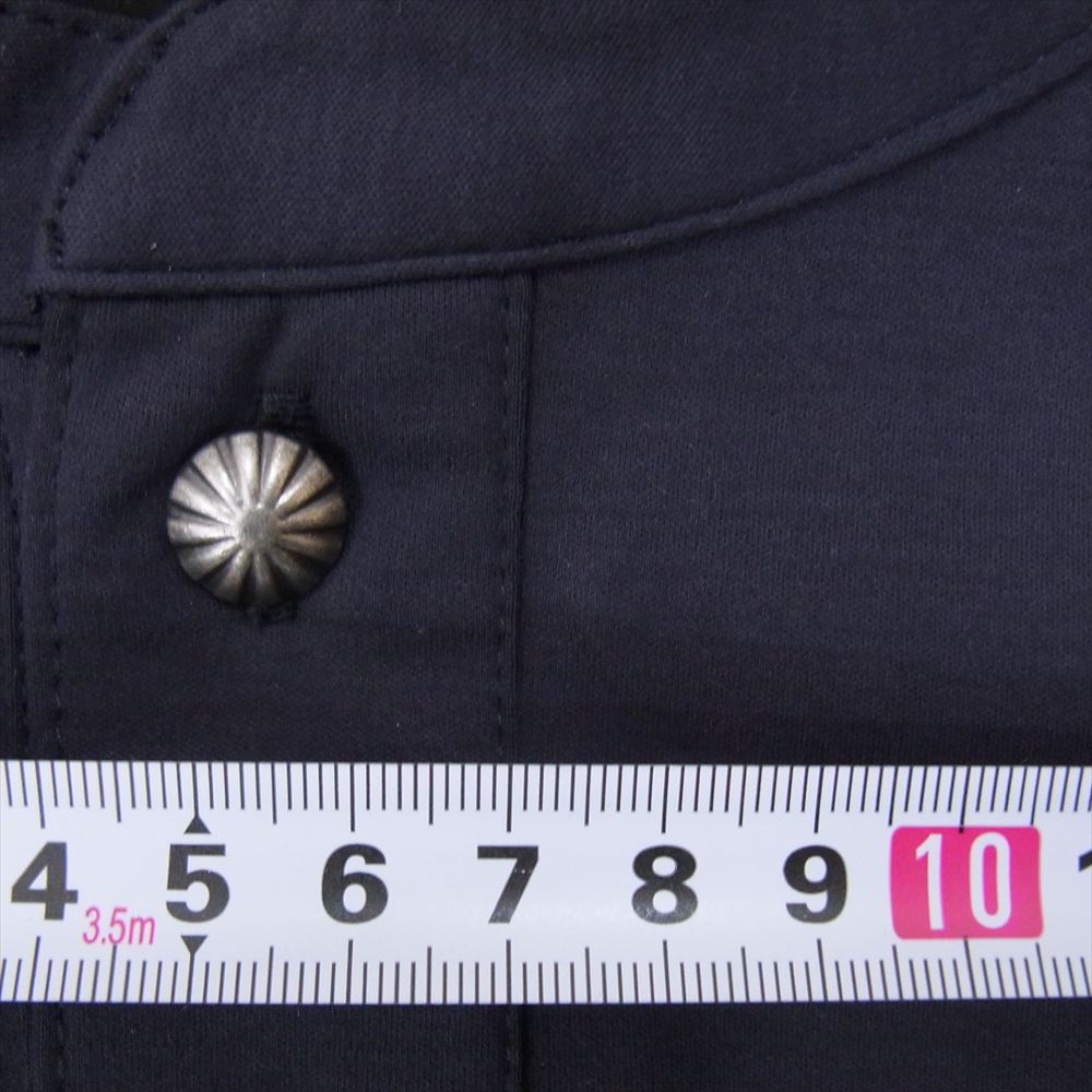 1piu1uguale3 ウノピュウノウグァーレトレ RELAX リラックス コットン コンチョボタン ノーカラー シャツ ネイビー系 XL【極上美品】【中古】