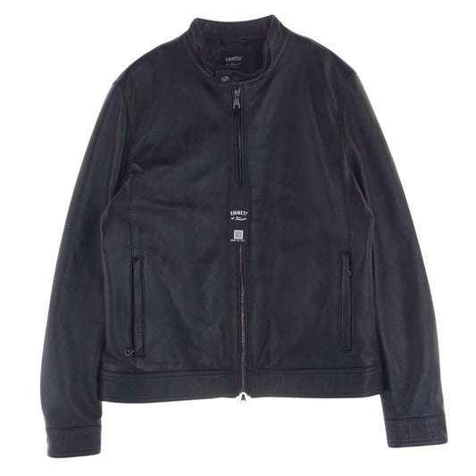 EMMETI 8044-62 イタリア製 JURI LUX 2 ラムナッパ レザー 裏地 カシミヤ カシミア ウール シングル ライダース ジャケット ブラック系 50【新古品】【未使用】【中古】
