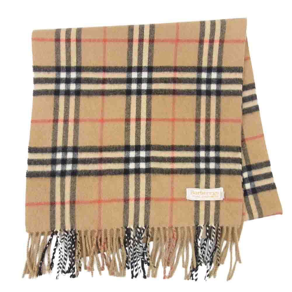 BURBERRY バーバリー ウール ノバチェック フリンジ マフラー ストール ベージュ系【中古】