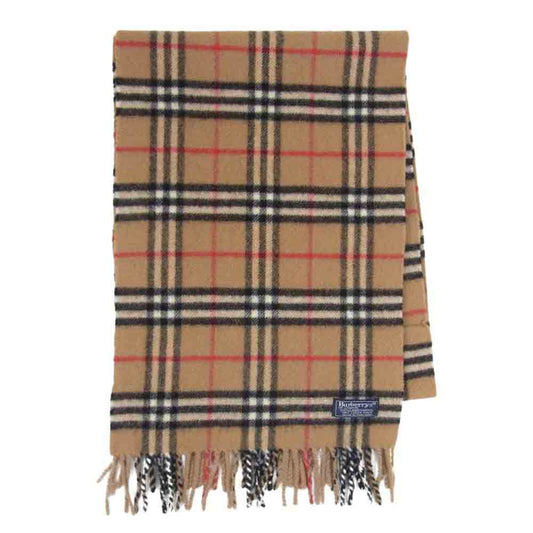 BURBERRY バーバリー ウール ノバチェック フリンジ マフラー ストール ベージュ系【中古】