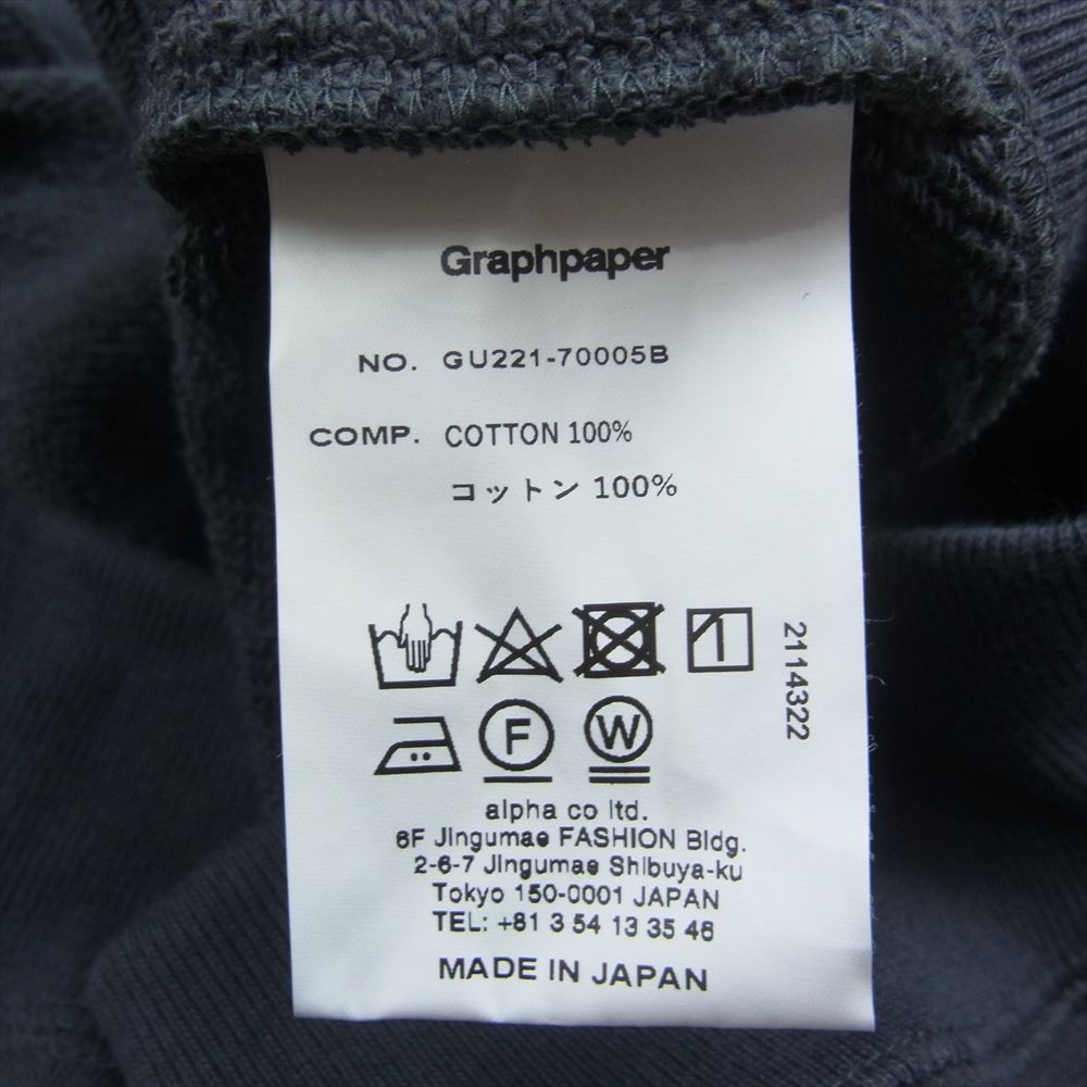 GRAPHPAPER グラフペーパー 22SS GU221-70005B LOOPWHEELER for GP Sweat Parka ループウィラー プルオーバー スウェット パーカー  グレー系 1【中古】