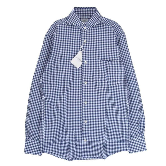 フェアファックス コットン ギンガムチェック CW カッタウェイ ドレス 長袖 シャツ ブルー系 38【極上美品】【中古】