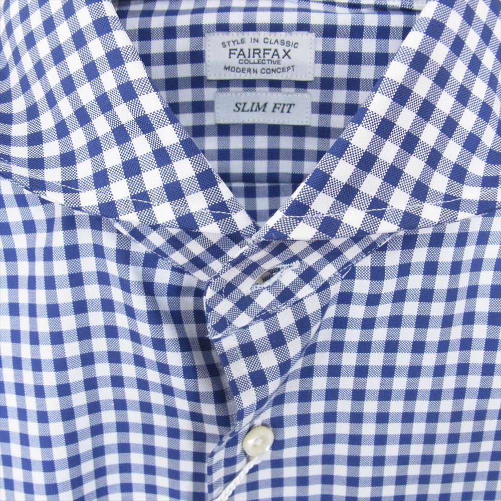 フェアファックス コットン ギンガムチェック CW カッタウェイ ドレス 長袖 シャツ ブルー系 38【極上美品】【中古】