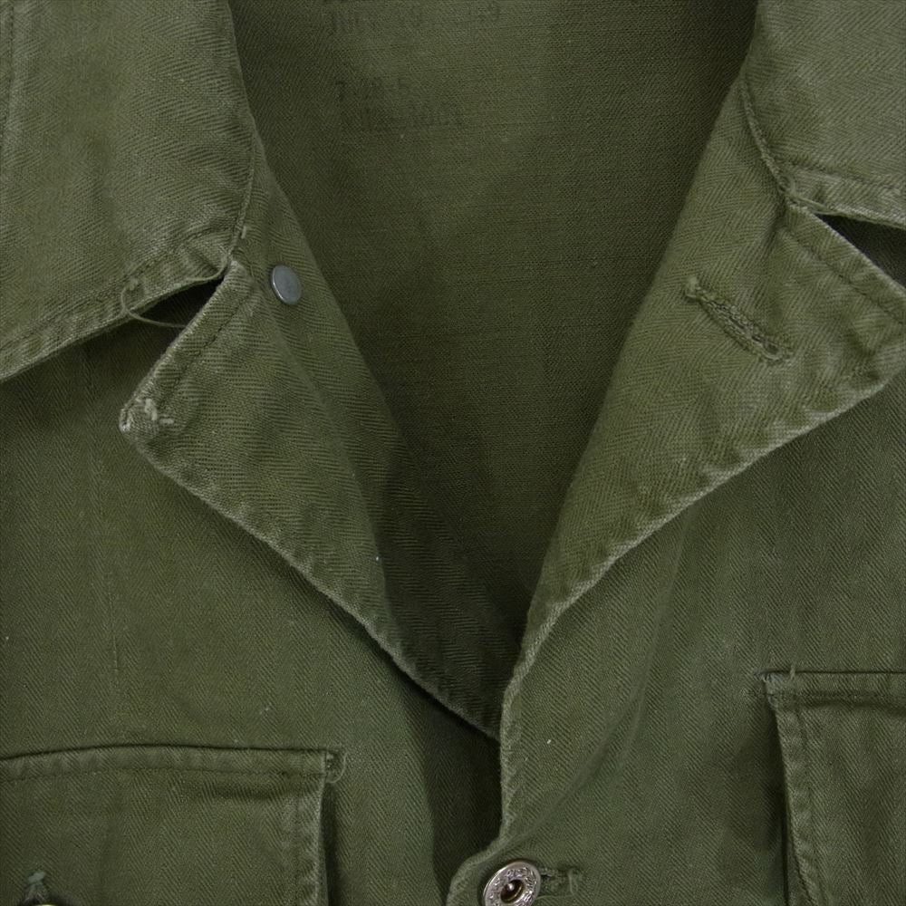 アメリカ軍 40s~50s M-47 HBT 月桂樹ボタン ヘリンボーン ユーティリティ ミリタリー ジャンブル ファティーグ シャツ ジャケット カーキ系 サイズ表記無【中古】