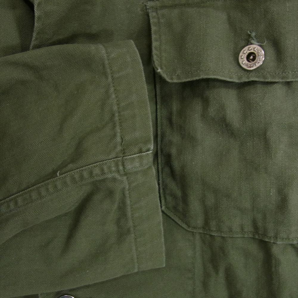 アメリカ軍 40s~50s M-47 HBT 月桂樹ボタン ヘリンボーン ユーティリティ ミリタリー ジャンブル ファティーグ シャツ ジャケット カーキ系 サイズ表記無【中古】