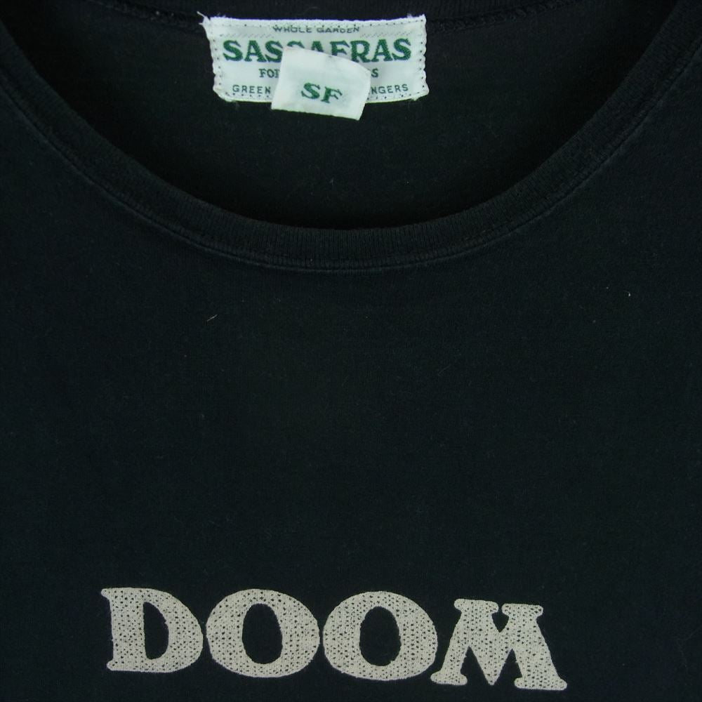 SASAFRAS ササフラス プリント ロングスリーブ 長袖 Tシャツ コットン 日本製 ブラック系 L【中古】