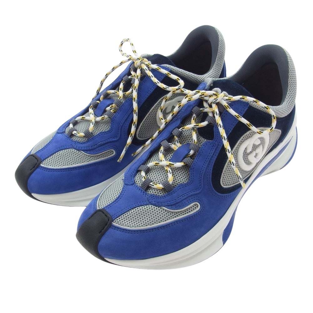 GUCCI グッチ Run レースアップ スニーカー ブルー系 7.5【極上美品】【中古】