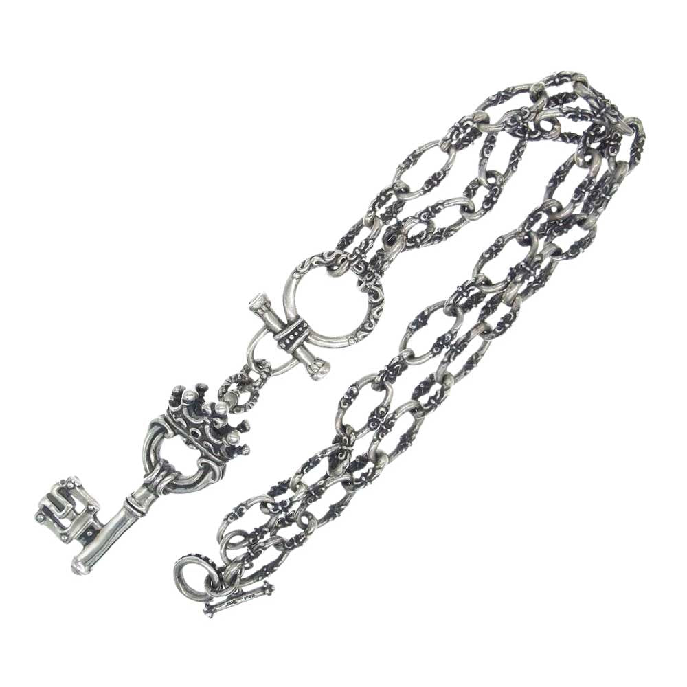 ROYAL ORDER ロイヤルオーダー LARGE KEY WITH CROWN ストーンカスタム Key ペンダント ネックレス 50センチ シルバー系【中古】