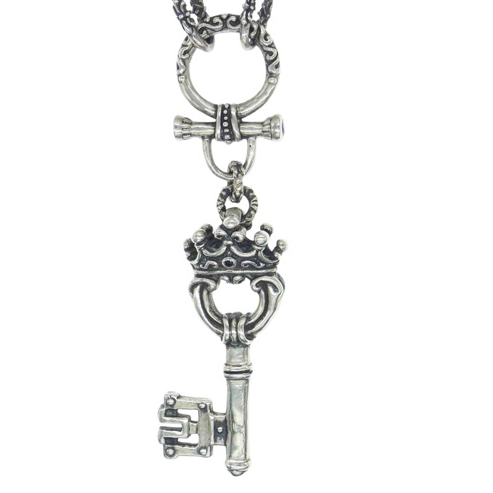 ROYAL ORDER ロイヤルオーダー LARGE KEY WITH CROWN ストーンカスタム Key ペンダント ネックレス 50センチ シルバー系【中古】