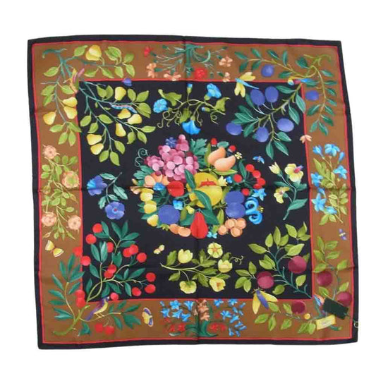 GUCCI グッチ 大判 フラワー プリント ストール ブラック系【美品】【中古】