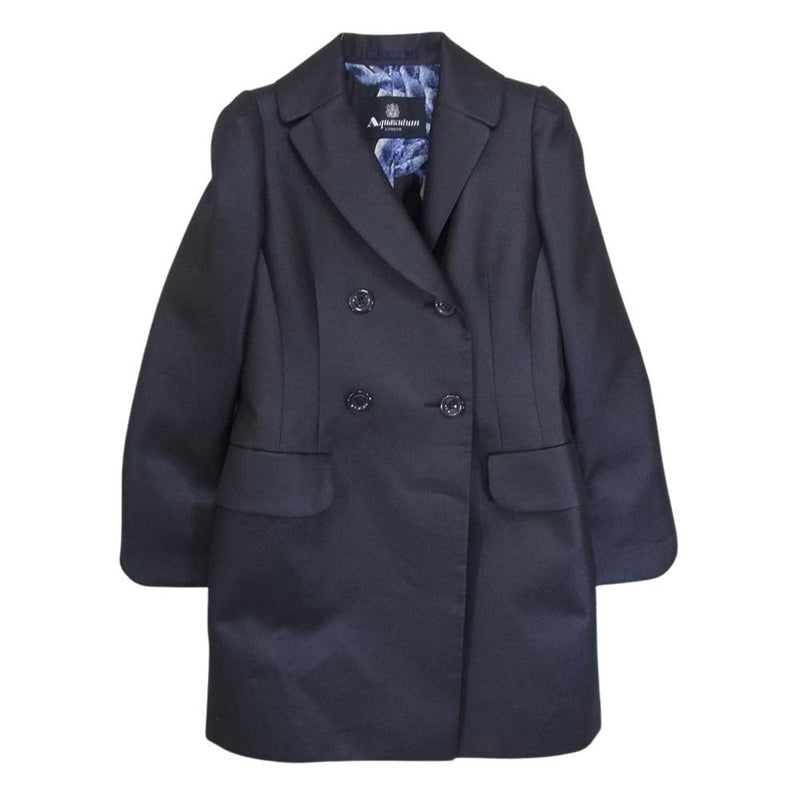 Aquascutum アクアスキュータム 123500-39 裏地総柄 ダブル ジャケット ミディアム トレンチコート ダークネイビー系 サイズ表記無【中古】