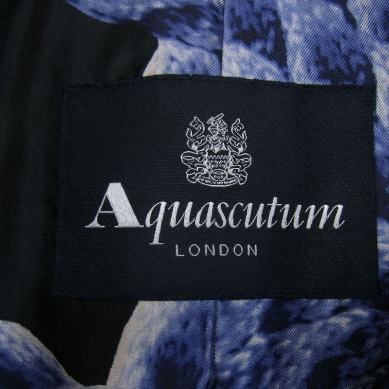 Aquascutum アクアスキュータム 123500-39 裏地総柄 ダブル ジャケット ミディアム トレンチコート ダークネイビー系 サイズ表記無【中古】