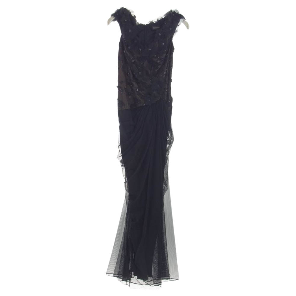 タダシショージ フラワー刺繍 スタッズ装飾 ロングワンピース ブラック系 0(XXS/7号)【中古】