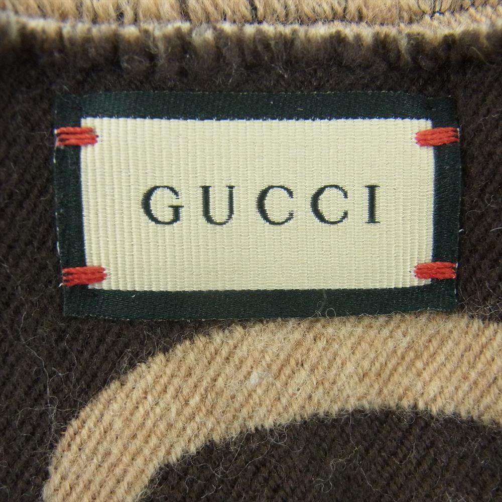 GUCCI グッチ 495592 GGジャカード バイカラー ウール シルク マフラー ストール ブラウン系 35 × 190【中古】