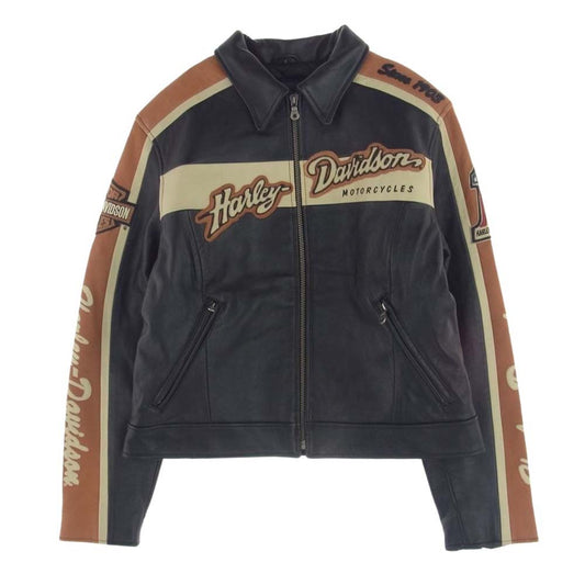 HARLEY DAVIDSON ハーレーダビッドソン 97012-06VW ロゴ ワッペン レザー シングル ライダース ジャケット ダークブラウン系 L【中古】