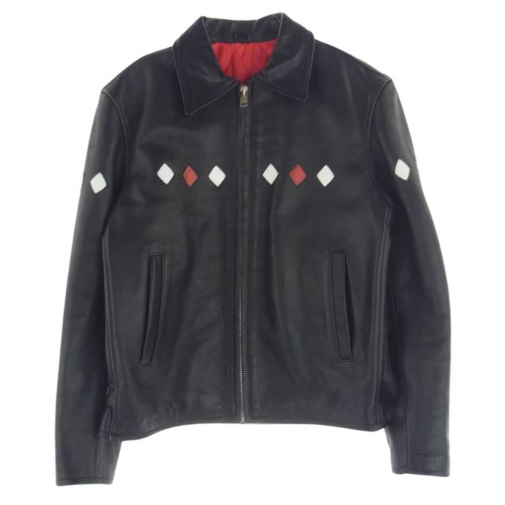 CREAM SODA クリームソーダ ダイヤ柄 レザー シングル ライダース ジャケット ブラック系 M【中古】