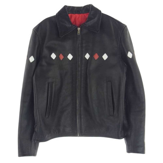 CREAM SODA クリームソーダ ダイヤ柄 レザー シングル ライダース ジャケット ブラック系 M【中古】