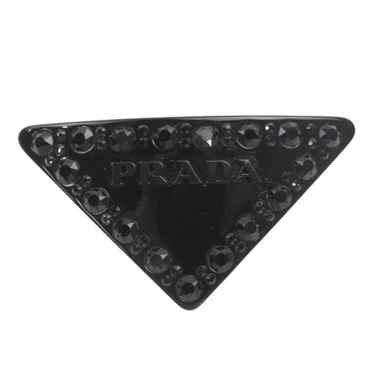 PRADA プラダ FERMAGLI IN PLEX CHAIN JEWELS 三角ロゴプレート トライアングル ラインストーン ヘアピン ヘアクリップ NERO ネロ ブラック系【中古】