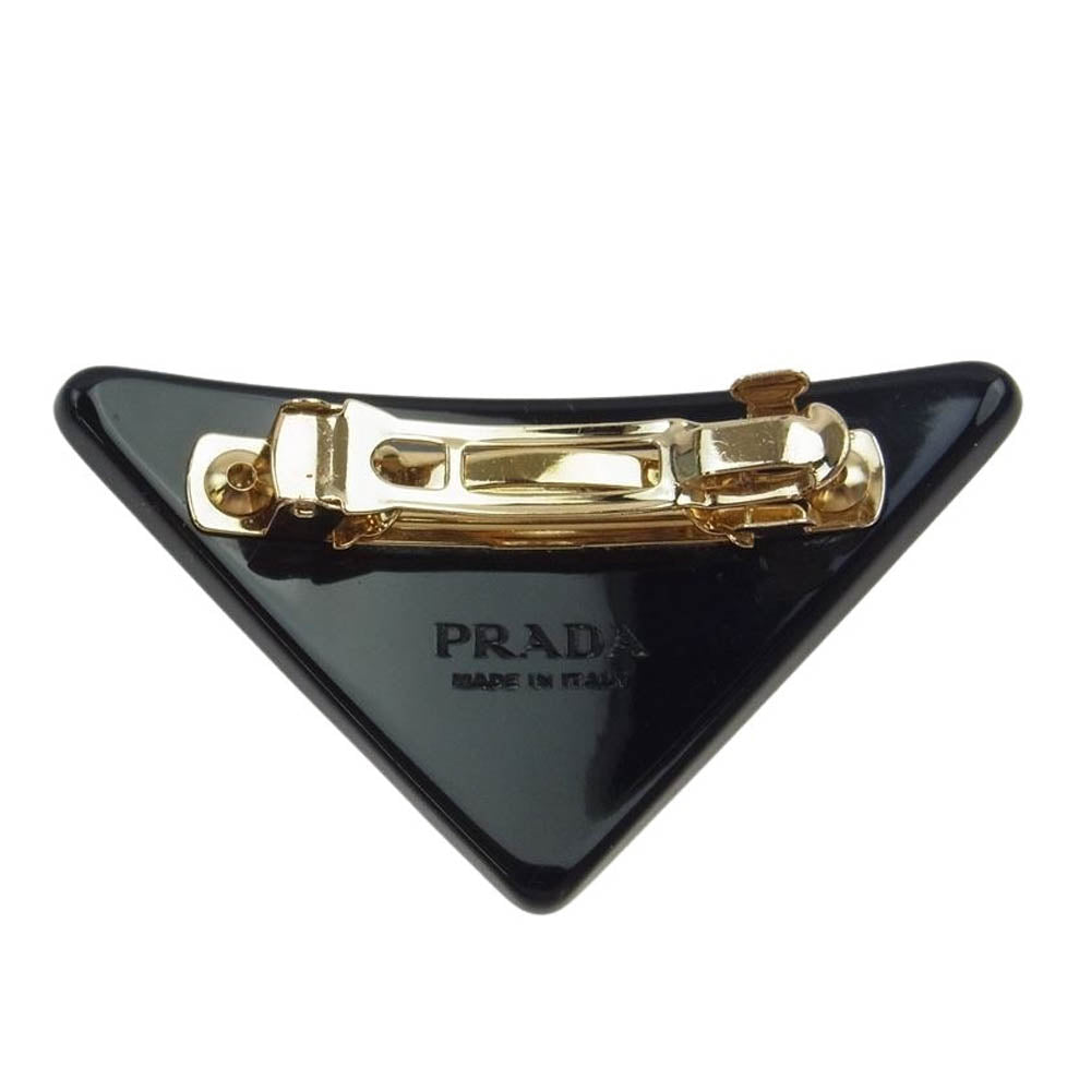 PRADA プラダ FERMAGLI IN PLEX CHAIN JEWELS 三角ロゴプレート トライアングル ラインストーン ヘアピン ヘアクリップ NERO ネロ ブラック系【中古】