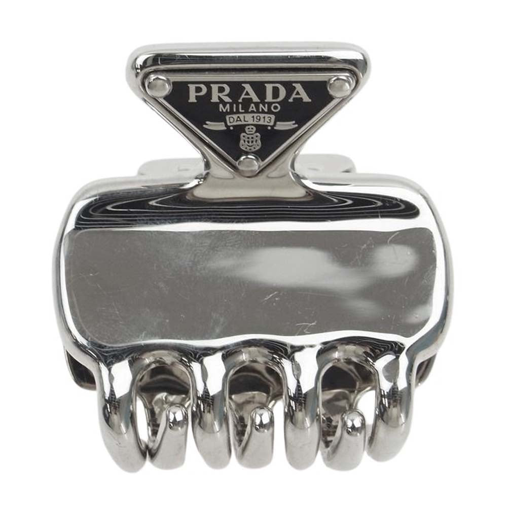 PRADA プラダ 1IF087 三角ロゴプレート トライアングル メタル ヘアクリップ ヘアピン シルバー系【中古】