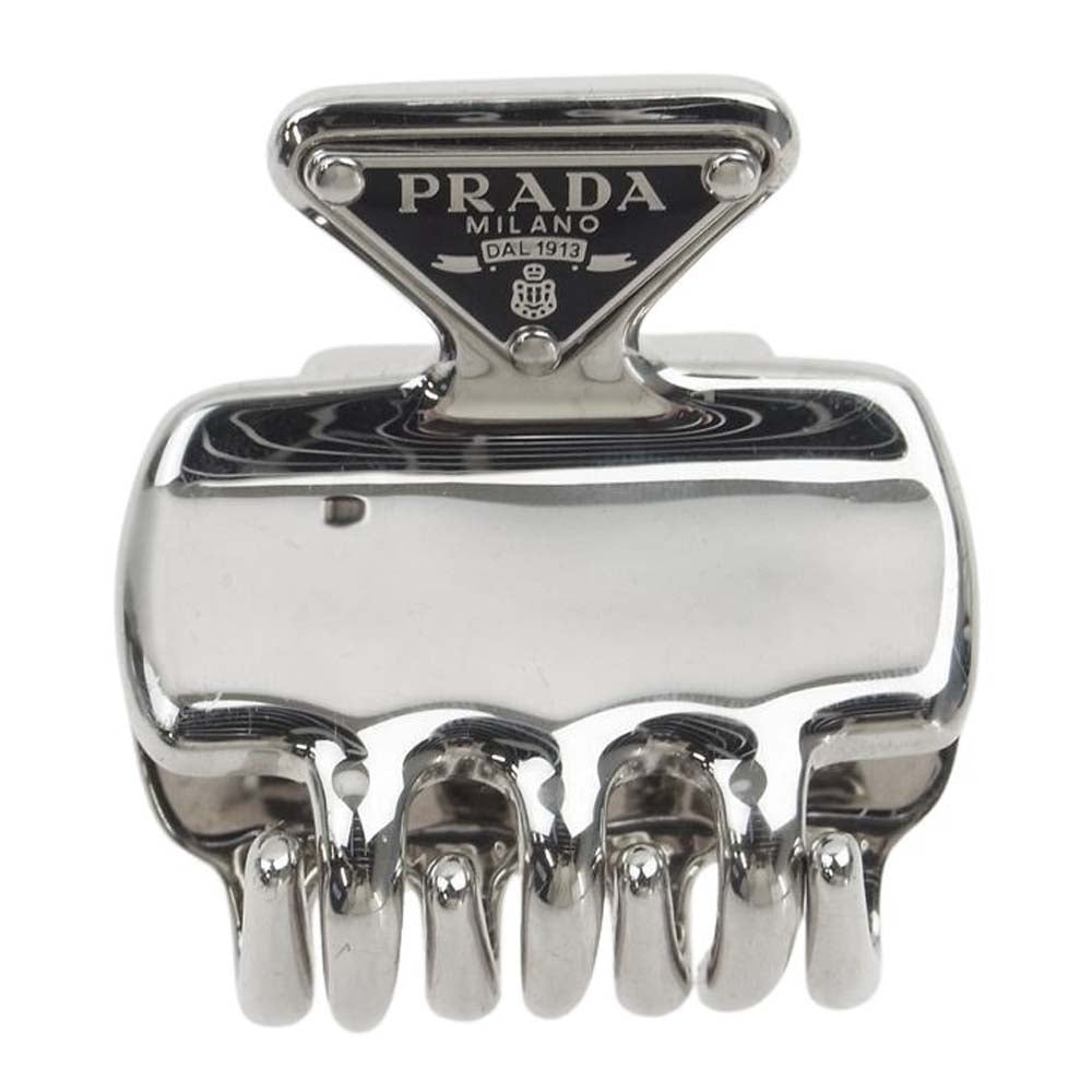PRADA プラダ 1IF087 三角ロゴプレート トライアングル メタル ヘアクリップ ヘアピン シルバー系【中古】