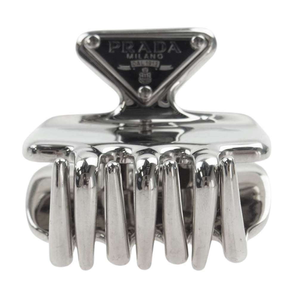 PRADA プラダ 1IF087 三角ロゴプレート トライアングル メタル ヘアクリップ ヘアピン シルバー系【中古】