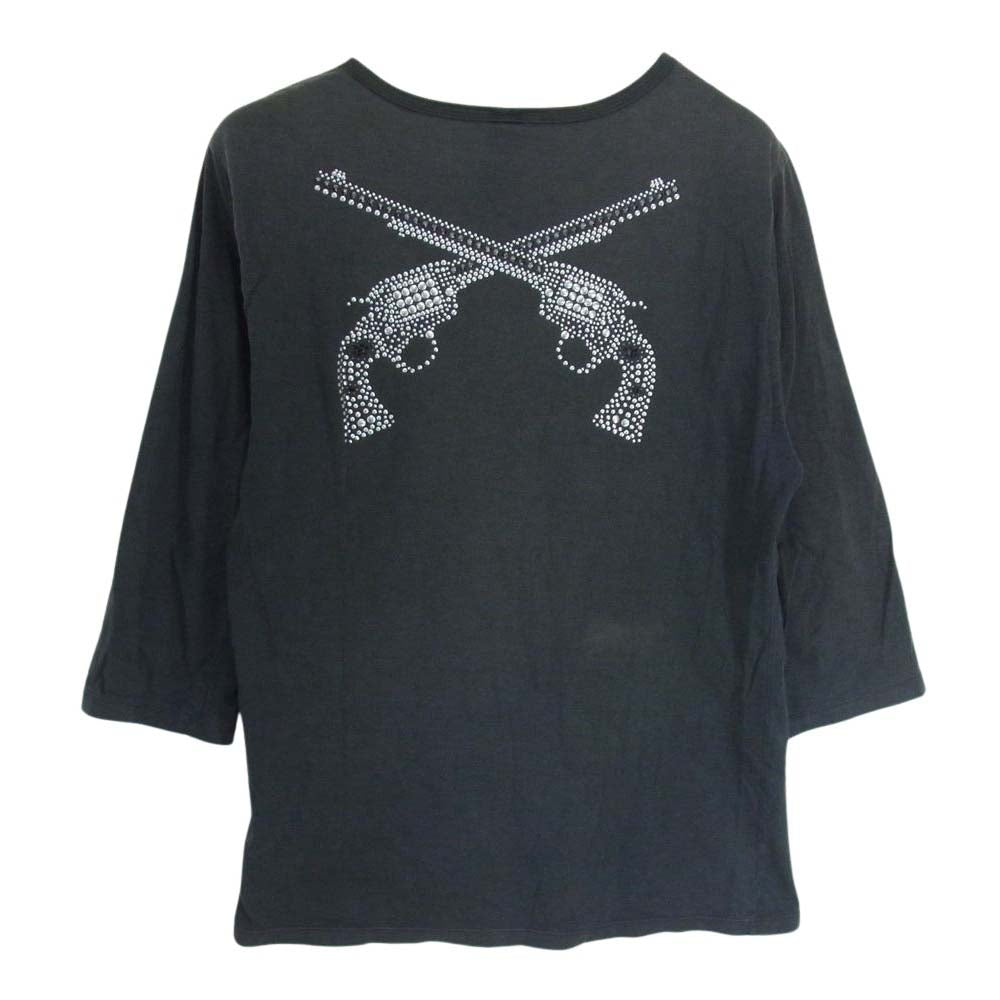 ROAR ロアー 2丁拳銃 スタッズ ストーン クロス ガン 七分袖  Tシャツ ブラック系 3【中古】