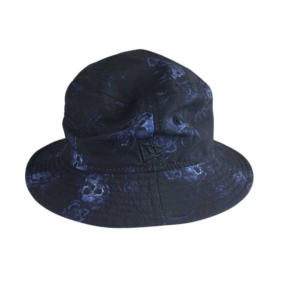 Yohji Yamamoto ヨウジヤマモト 21SS HD-H55-979 pour homme × NEW ERA BUCKET01 YY SR PRINT ニューエラ ハット スカル ローズ シグネチャーロゴ ハット ブラック系 M/L【美品】【中古】
