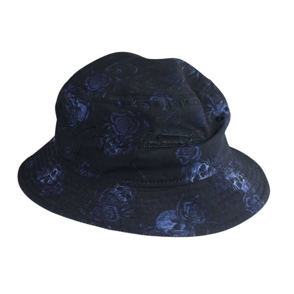 Yohji Yamamoto ヨウジヤマモト 21SS HD-H55-979 pour homme × NEW ERA BUCKET01 YY SR PRINT ニューエラ ハット スカル ローズ シグネチャーロゴ ハット ブラック系 M/L【美品】【中古】