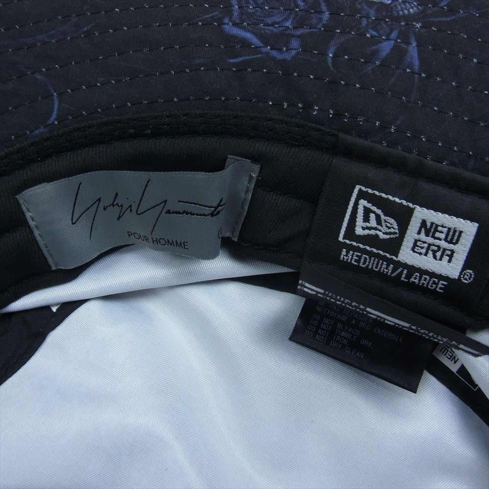 Yohji Yamamoto ヨウジヤマモト 21SS HD-H55-979 pour homme × NEW ERA BUCKET01 YY SR PRINT ニューエラ ハット スカル ローズ シグネチャーロゴ ハット ブラック系 M/L【美品】【中古】