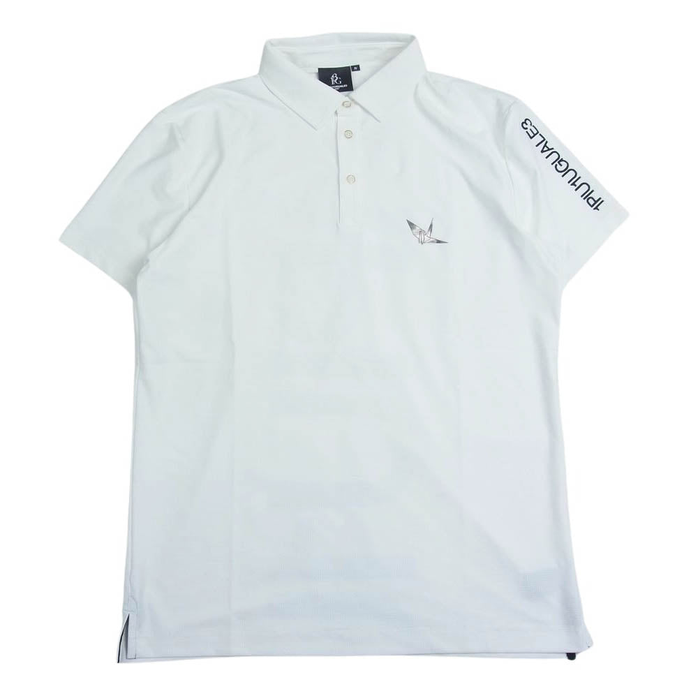 1piu1uguale3 ウノピュウノウグァーレトレ GRT042 POE201 GOLF ゴルフ S/S POLO 折り鶴 ロゴワッペン 袖ロゴ刺繍 半袖 ポロシャツ ホワイト系 4【中古】