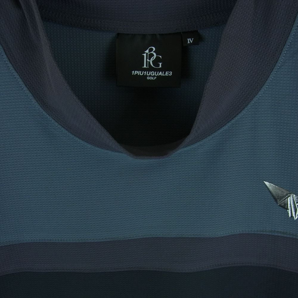 1piu1uguale3 ウノピュウノウグァーレトレ GRT093 POE334 GOLF ゴルフ CHEST SWITCHED S/S MOCK 折り鶴ロゴワッペン モックネック 半袖 カットソー Tシャツ マルチカラー系 グレー系 ダークグレー系 4 Ⅳ【中古】