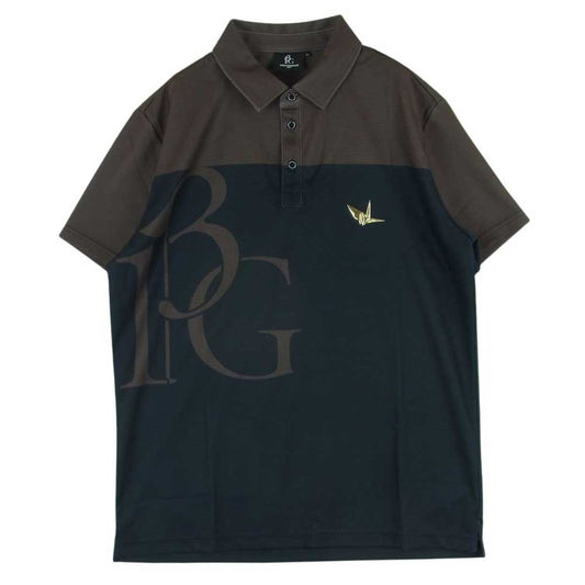 1piu1uguale3 ウノピュウノウグァーレトレ GRT078 POE319 113 GOLF ゴルフ S/S POLO 折り鶴ロゴワッペン 半袖 ポロシャツ ブラウン系 ブラック系 5 Ⅴ【中古】