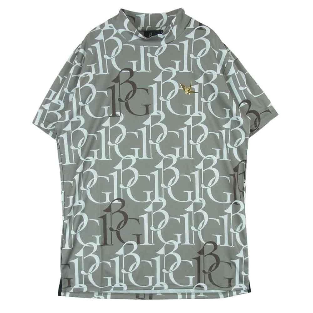1piu1uguale3 ウノピュウノウグァーレトレ GRT167 POE398 GOLF ゴルフ S/S MOCK NECK 113G MIX LOGO ミックスロゴ総柄 折り鶴ワッペン 半袖 モックネック Tシャツ カットソー グレー系 緑がかったグレー系 5 Ⅴ【美品】【中古】