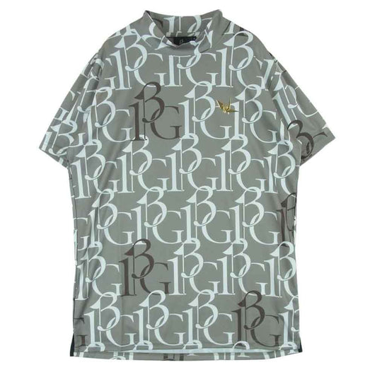 1piu1uguale3 ウノピュウノウグァーレトレ GRT167 POE398 GOLF ゴルフ S/S MOCK NECK 113G MIX LOGO ミックスロゴ総柄 折り鶴ワッペン 半袖 モックネック Tシャツ カットソー グレー系 緑がかったグレー系 5 Ⅴ【美品】【中古】