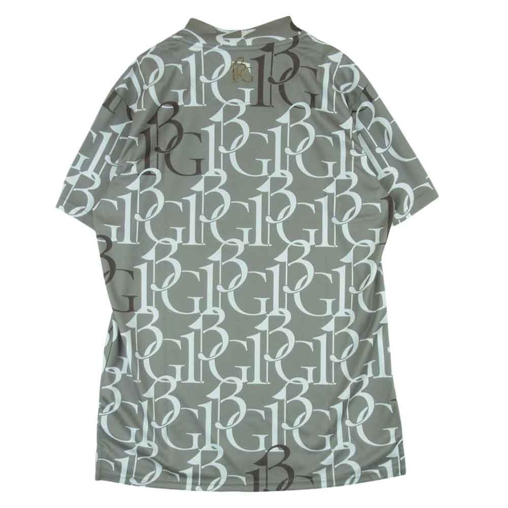 1piu1uguale3 ウノピュウノウグァーレトレ GRT167 POE398 GOLF ゴルフ S/S MOCK NECK 113G MIX LOGO ミックスロゴ総柄 折り鶴ワッペン 半袖 モックネック Tシャツ カットソー グレー系 緑がかったグレー系 5 Ⅴ【美品】【中古】
