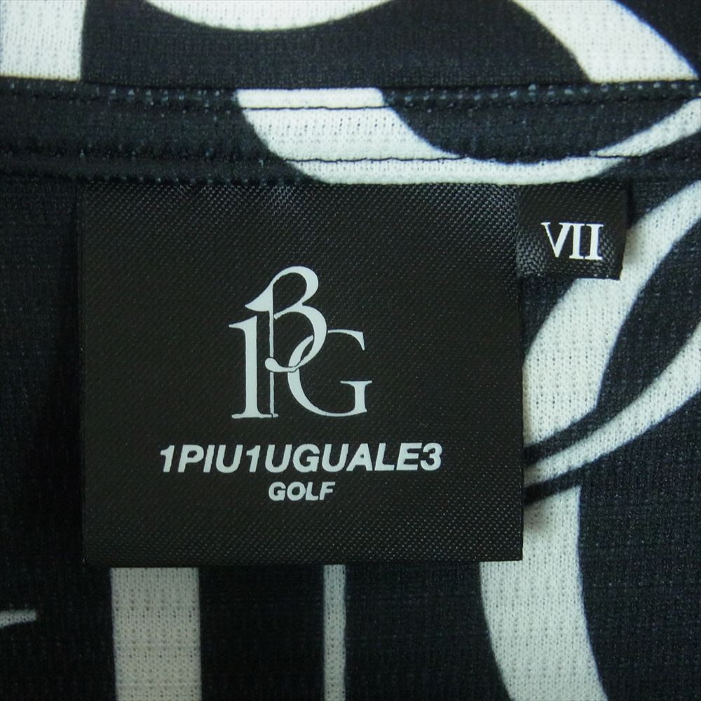 1piu1uguale3 ウノピュウノウグァーレトレ CRT083 POE324 GOLF ゴルフ LOGO S/S MOCK ロゴ総柄 半袖 モックネック Tシャツ カットソー ブラック系 ホワイト系 7 Ⅶ【美品】【中古】