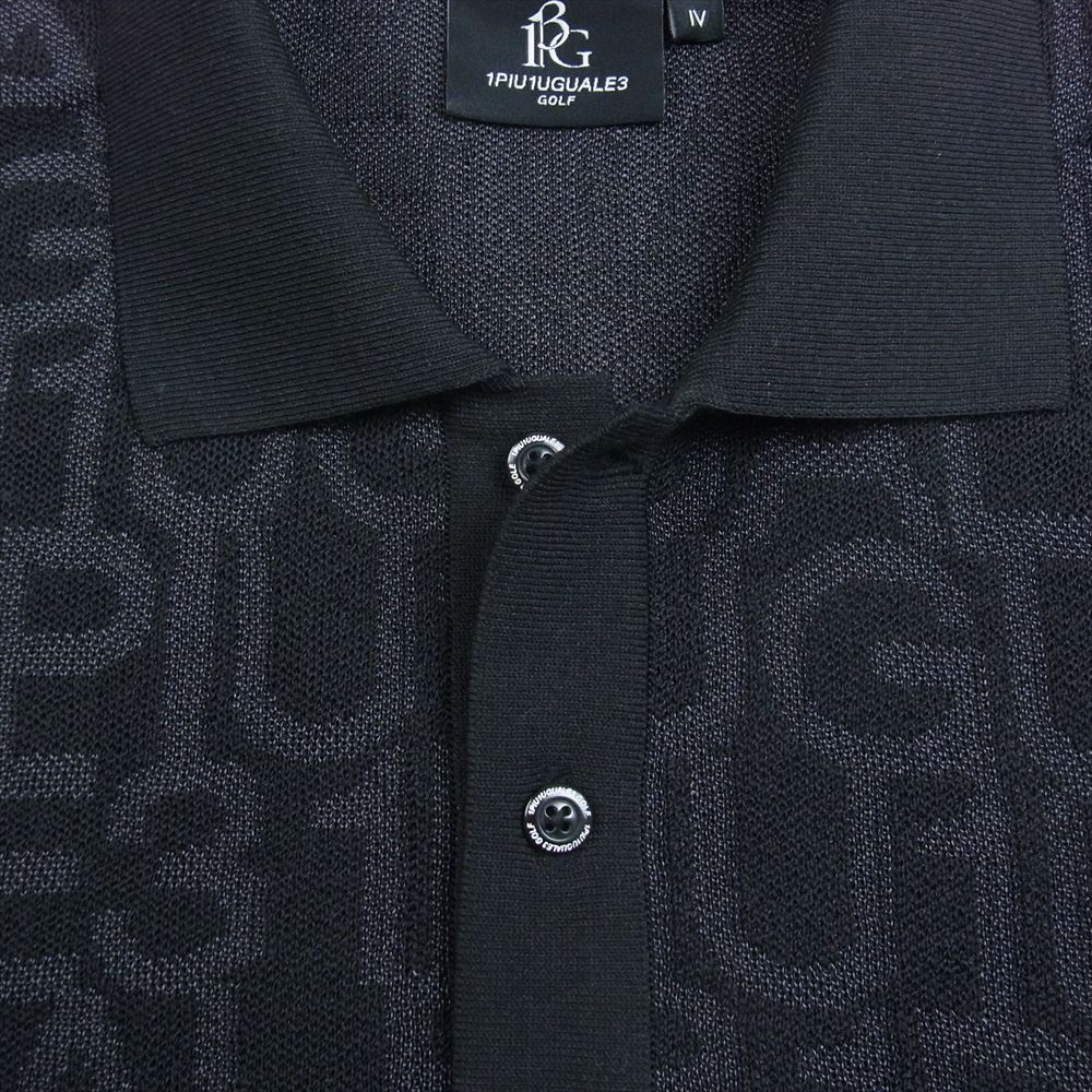 1piu1uguale3 ウノピュウノウグァーレトレ GRK049 POE427 113 GOLF ゴルフ S/S KNIT POLO ロゴ総柄 ニットポロ 半袖 ポロシャツ ブラック系 4【中古】