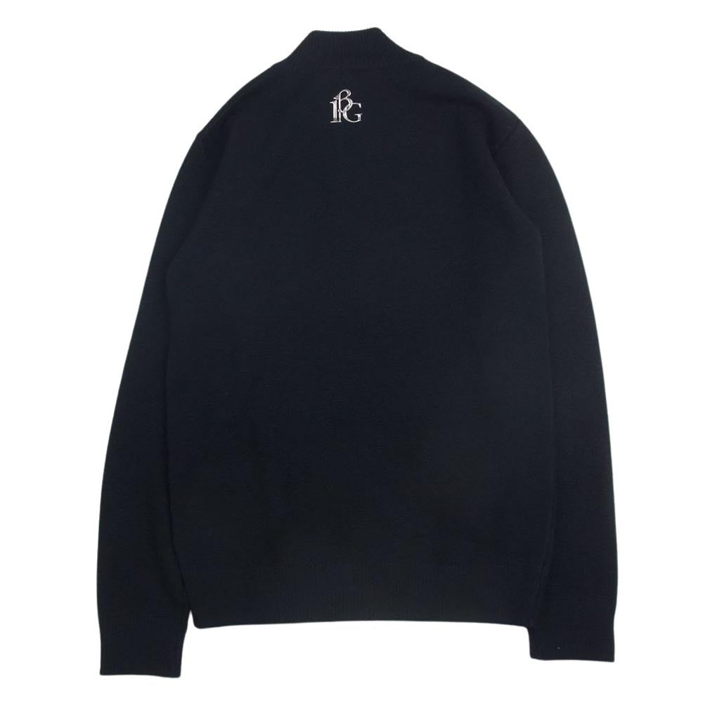 1piu1uguale3 ウノピュウノウグァーレトレ GRK022 WOL122 MIDDLE GAUGE ZIP NECK KNIT 折り鶴ロゴワッペン ハーフジップ ニット ブラック系 4【中古】