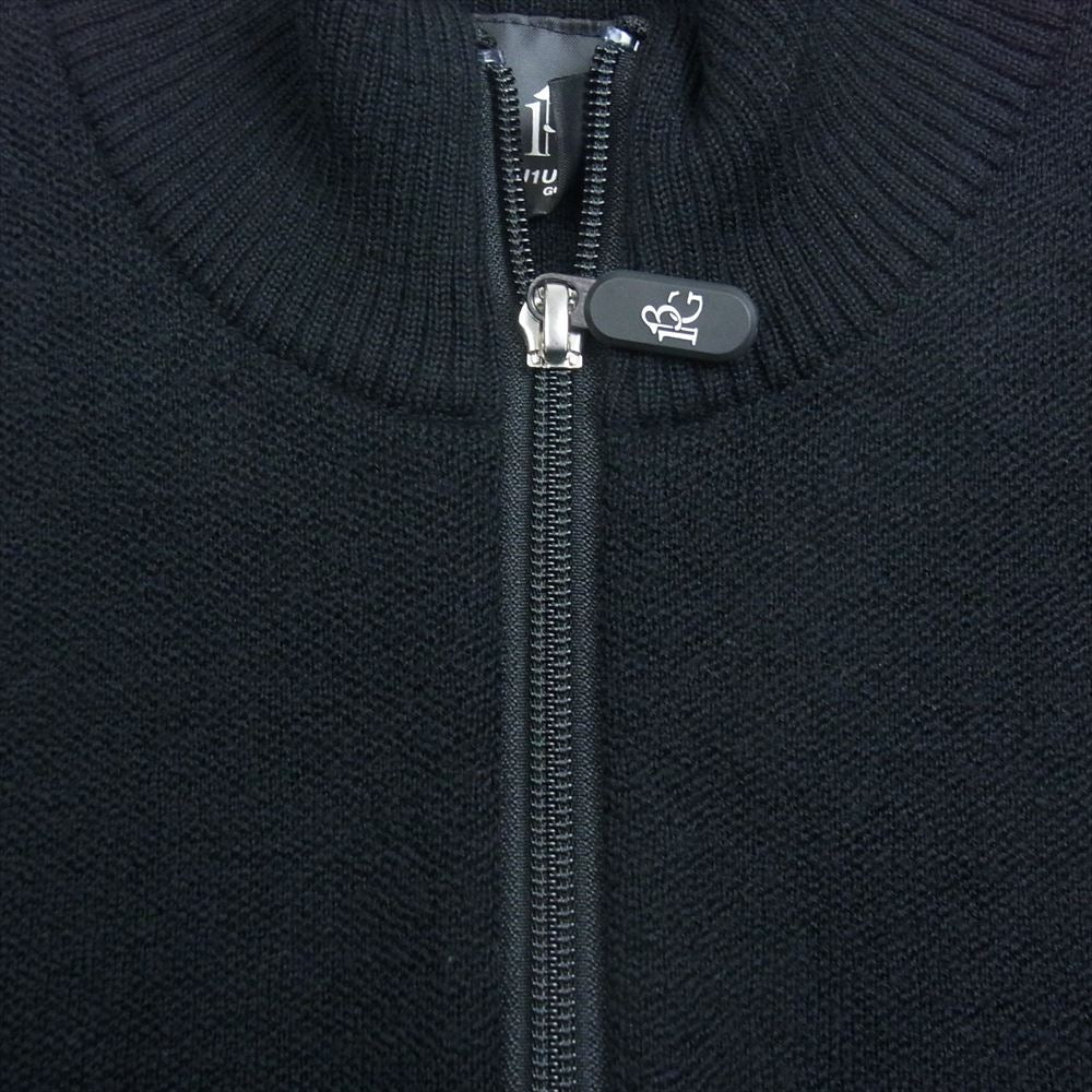 1piu1uguale3 ウノピュウノウグァーレトレ GRK022 WOL122 MIDDLE GAUGE ZIP NECK KNIT 折り鶴ロゴワッペン ハーフジップ ニット ブラック系 4【中古】