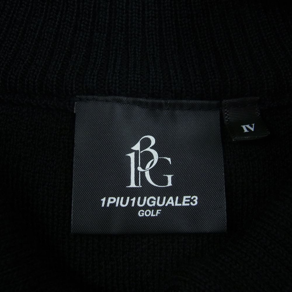1piu1uguale3 ウノピュウノウグァーレトレ GRK022 WOL122 MIDDLE GAUGE ZIP NECK KNIT 折り鶴ロゴワッペン ハーフジップ ニット ブラック系 4【中古】