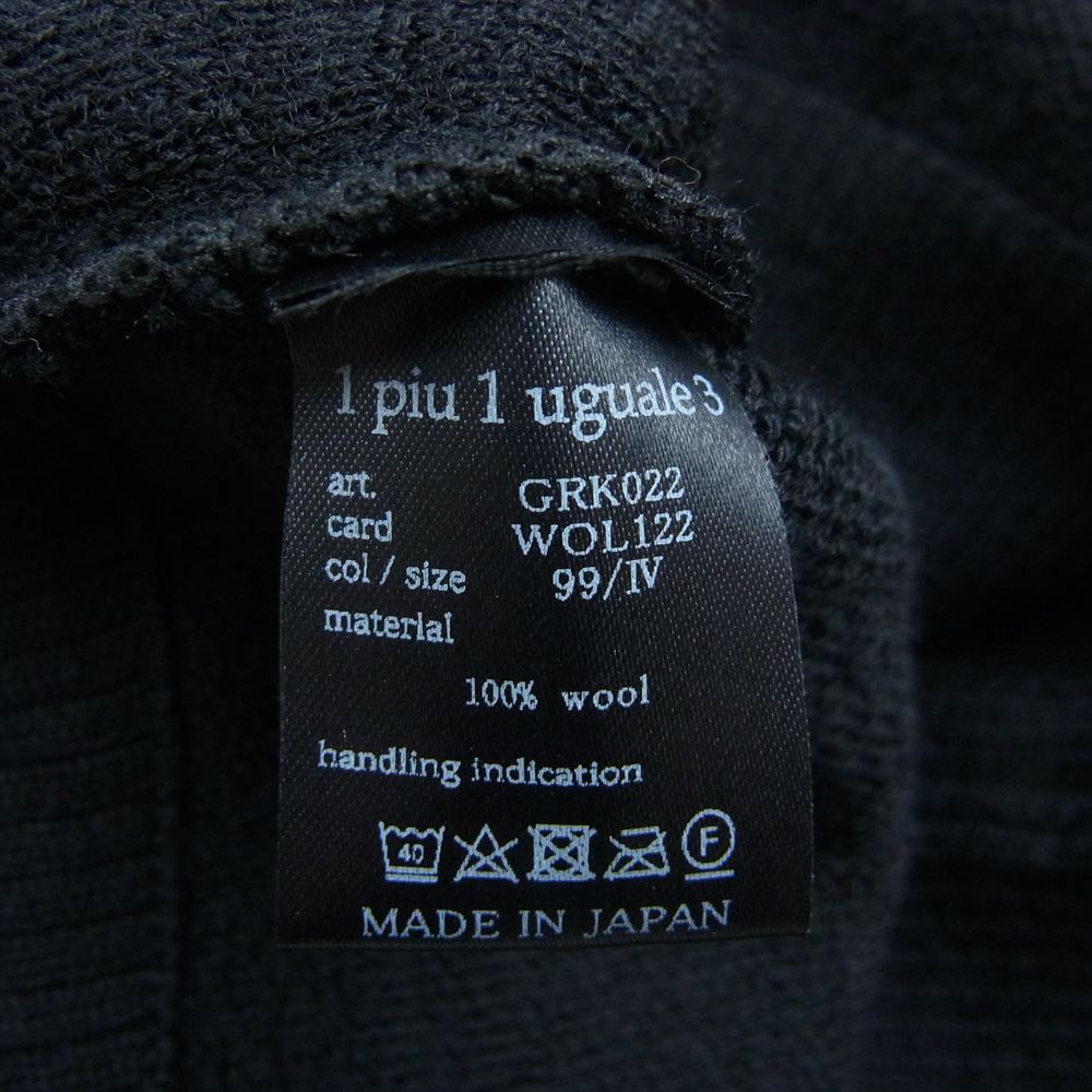 1piu1uguale3 ウノピュウノウグァーレトレ GRK022 WOL122 MIDDLE GAUGE ZIP NECK KNIT 折り鶴ロゴワッペン ハーフジップ ニット ブラック系 4【中古】