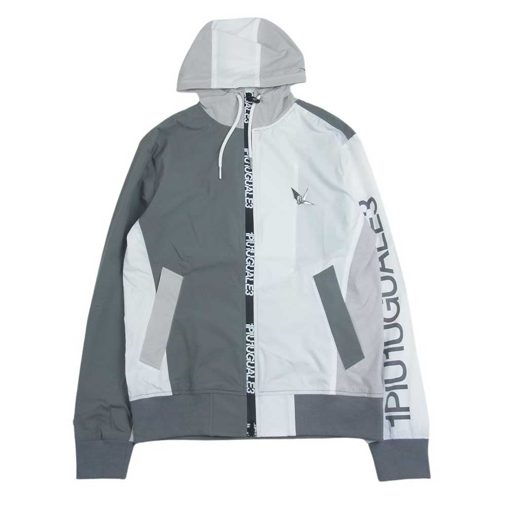1piu1uguale3 ウノピュウノウグァーレトレ GRB077 POE395 GOLF ゴルフ CRAZY WIND BREAKER HOODIE 折り鶴ロゴワッペン クレイジーパターン ウィンドブレーカー フーディ パーカー グレー系 ホワイト系 4【中古】
