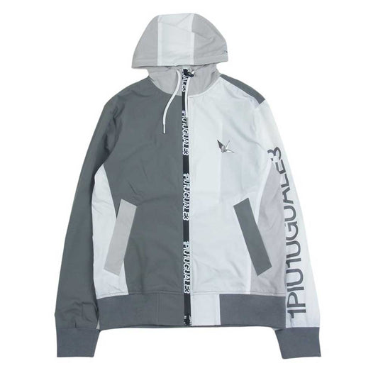 1piu1uguale3 ウノピュウノウグァーレトレ GRB077 POE395 GOLF ゴルフ CRAZY WIND BREAKER HOODIE 折り鶴ロゴワッペン クレイジーパターン ウィンドブレーカー フーディ パーカー グレー系 ホワイト系 4【中古】