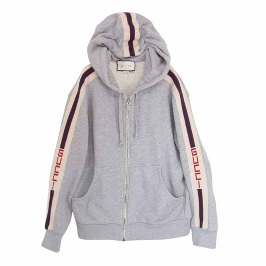 GUCCI グッチ 17AW 497250 Technical Zip up Sweatshirts テクニカル ジップアップ スウェットシャツ サイドライン ロゴ パーカー フーディー グレー系 S【中古】